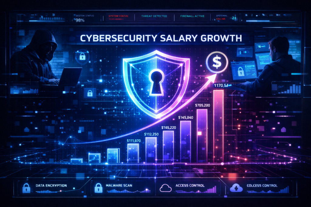 cyber security salary comparison chart USA and global earnings
