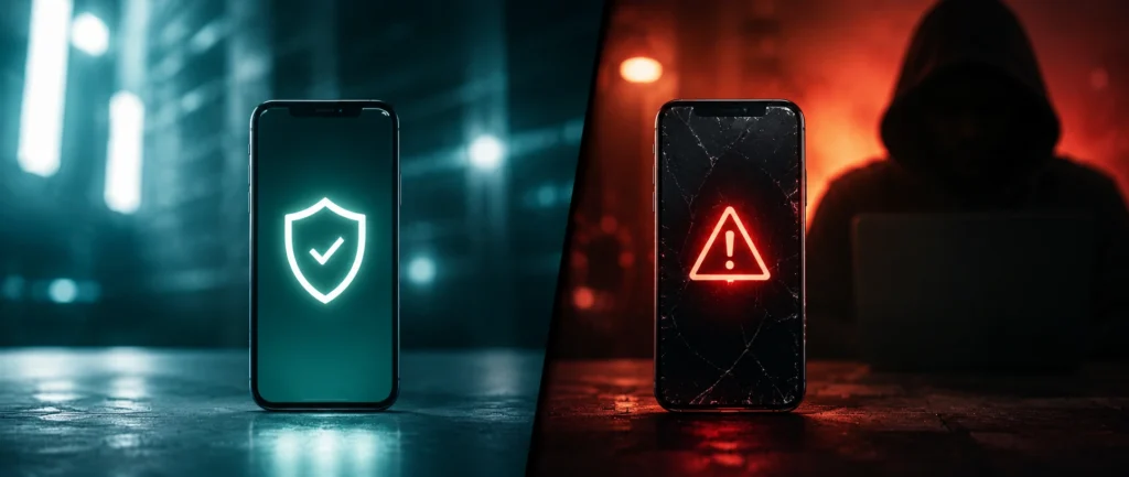 trusted vpn vs fake free vpn warning on iphone and android mobile phone